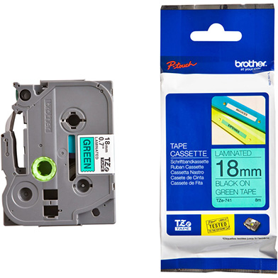Brother TZE741 TZe-741 18mm Labelling Tape (BLACK ON GREEN)